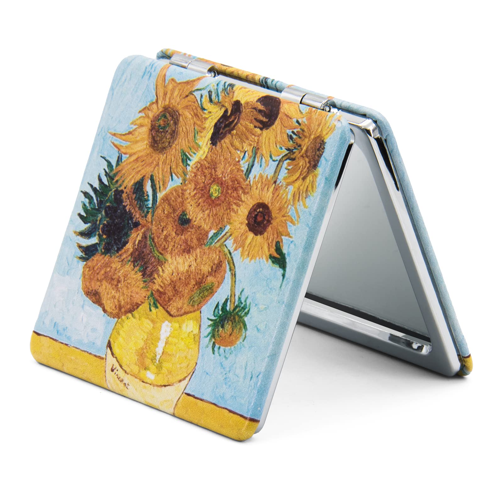 Omiro 1X/3X Magnifying Mirror, Unique Painting Compact Mirror With Classical Pu Leather (Sunflowers)