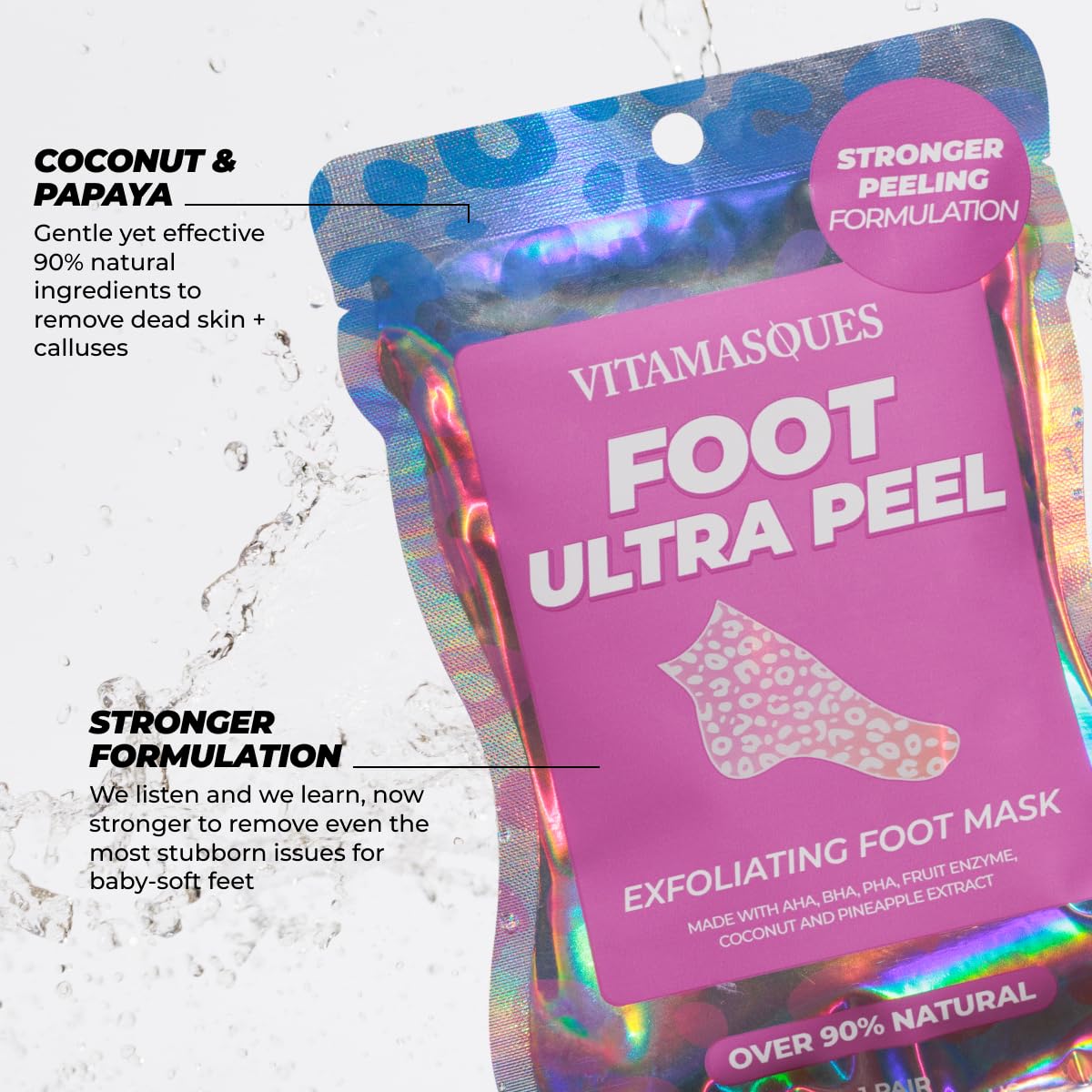 Vitamasques Foot Peeling Mask, 3 Pairs - Korean Exfoliating Foot Mask for Dry Cracked Feet & Callus Removal, Feet Peeling Masks