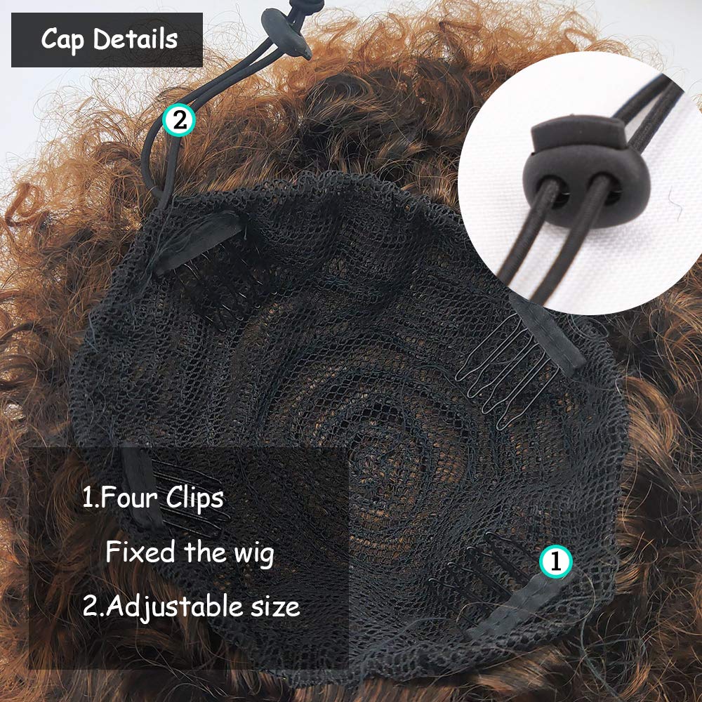 Yinmei Baibian Ombre Brown Kinky Curly Afro Puff Drawstring Ponytail Synthetic Bun Extensions Hairpieces Updo Hair With Two Clip