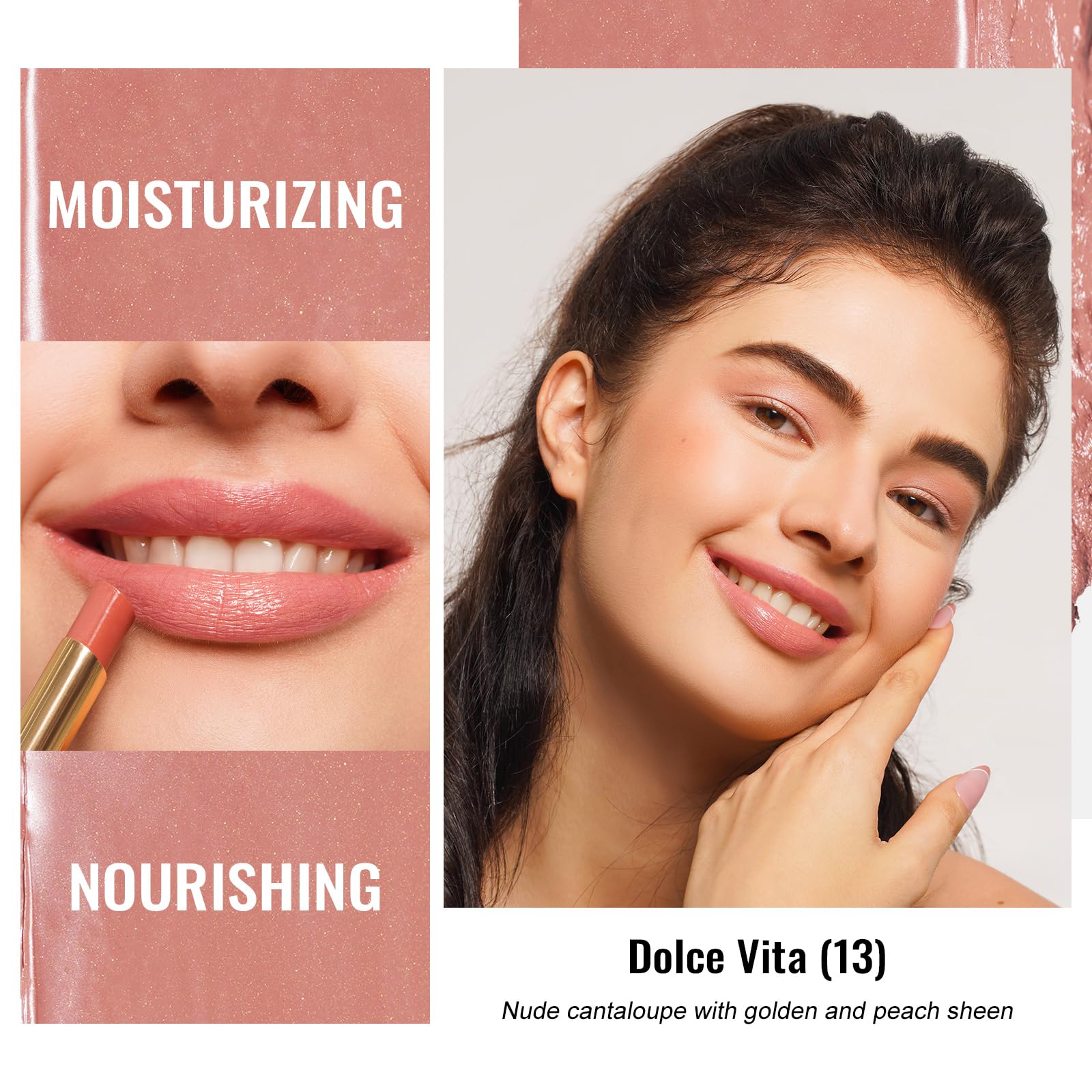 Oulac Moisturizing Shine Pink Peach Lipstick For Women - 2 In 1 Pink Peach Glossy Tinted Lip Balm, Hydrating Winter Lipstick For