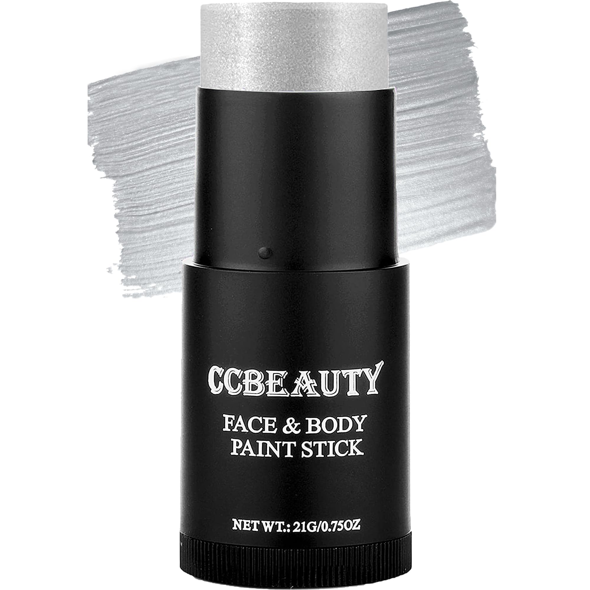 Ccbeauty Metallic Silver Face Paint Stick, Cream Blendable Full Body Paint Sticks,Sweatproof Hypoallergenic Waterproof Eye Black