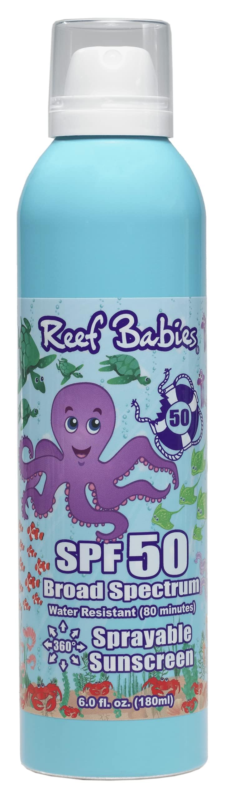 Tropical Seas Reef Babies Sunscreen Spray, Water Resistant, Oxybenzone Free, SPF 50 (6oz)