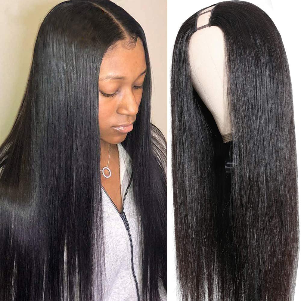 Sooolavely 18 Inch U Part Human Hair Wigs for Black Women Straight Beginner Friendly Unprocessed Brazilian Virgin Human Hair Wig