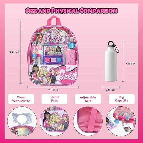 Barbie - Townley Girl Makeup Filled Backpack Set With 12 Pieces, Including Lip Balm, Nail Polish, Nail File, Hair Bows, And Othe