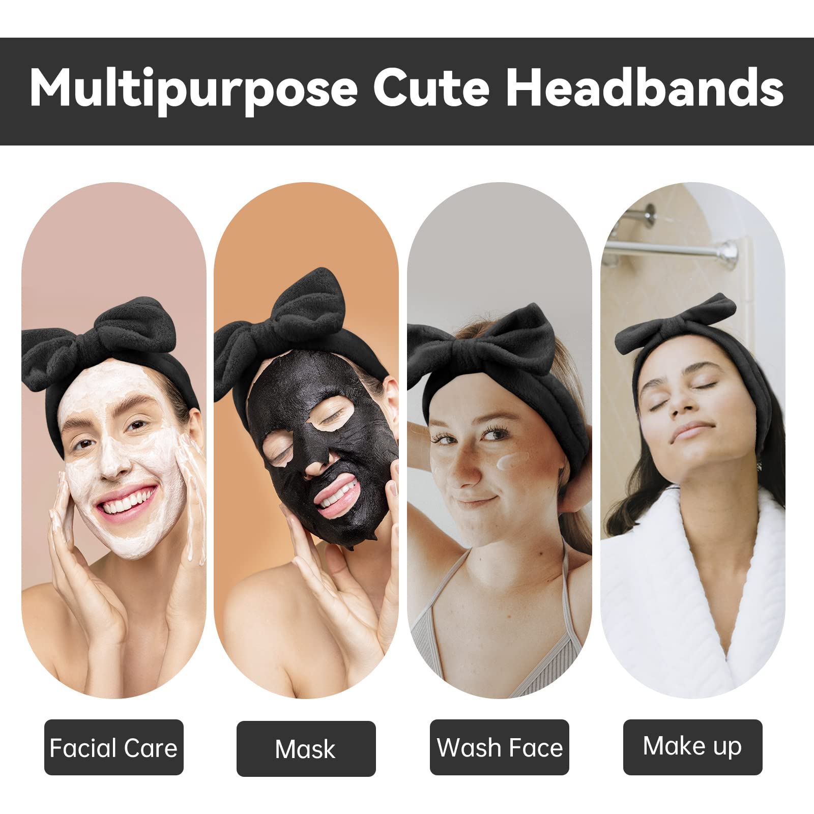 Ondder Black Spa Headband For Women And Girls - Washing Face, Bow Skincare Headbands, Makeup, Shower Hair Accessories