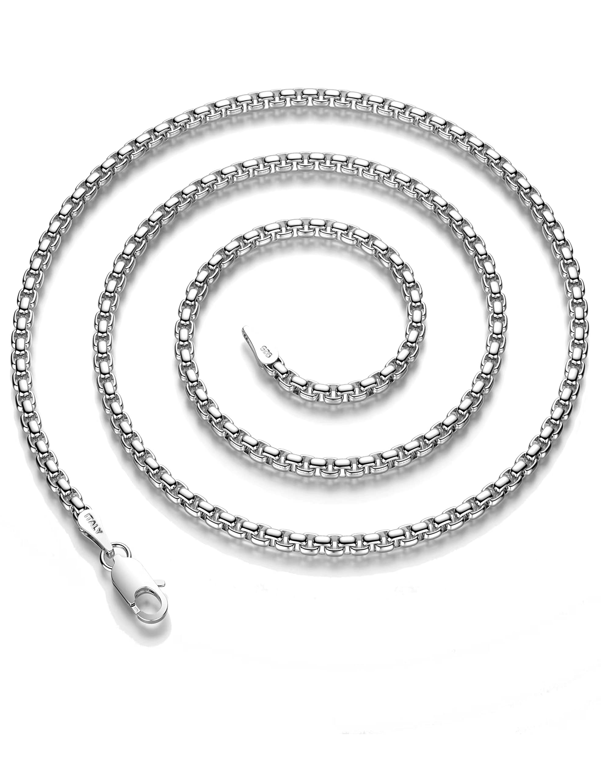 Waitsoul 925 Sterling Silver Box Chain Lobster Clasp 4mm Silver Chain for Women Men Silver Necklace Chain 16-30 Inches (30)