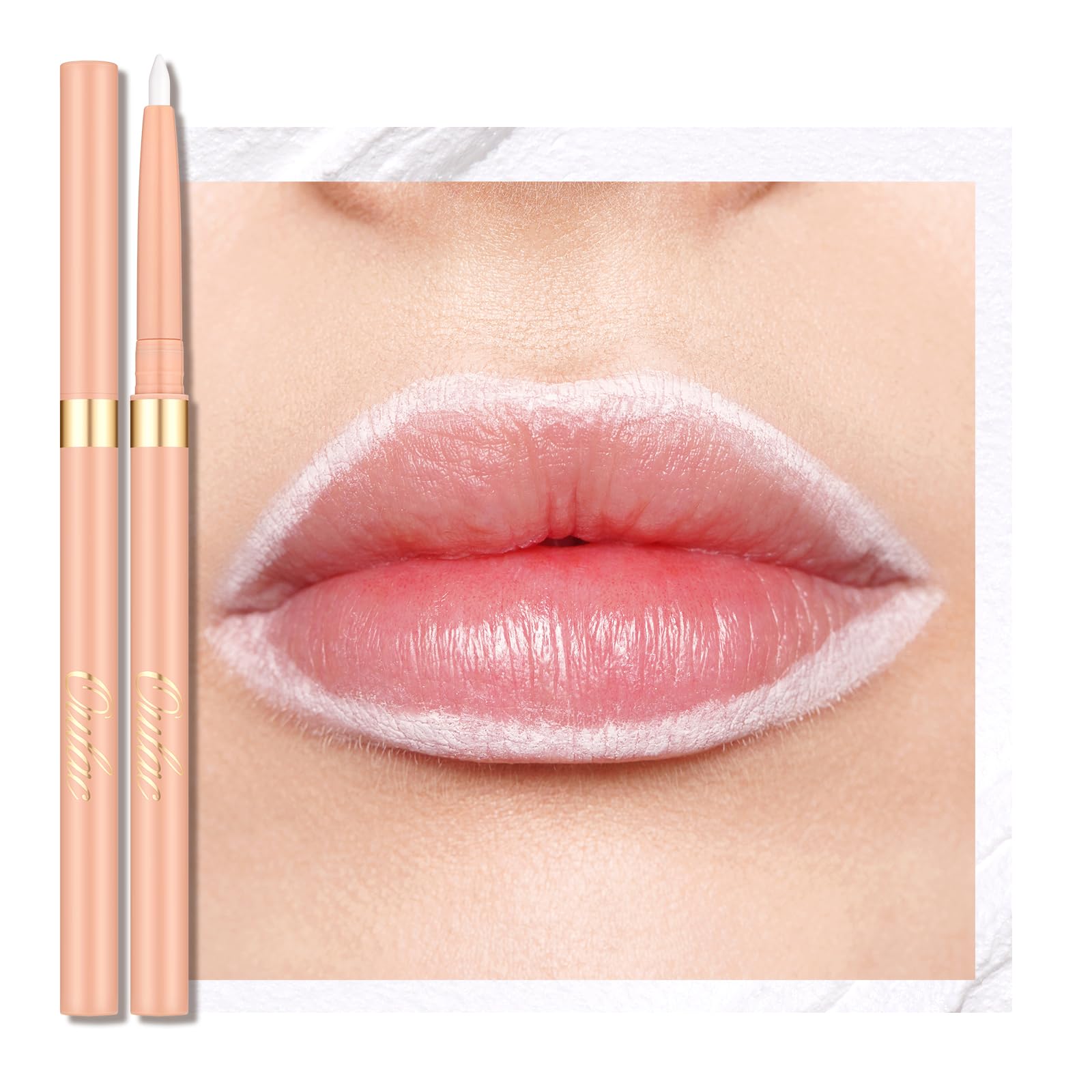 Oulac Waterproof White Lipliner Pencil - Smooth and Creamy Lip Primer, Retractable Lip Makeup for Precision Application, Vegan &