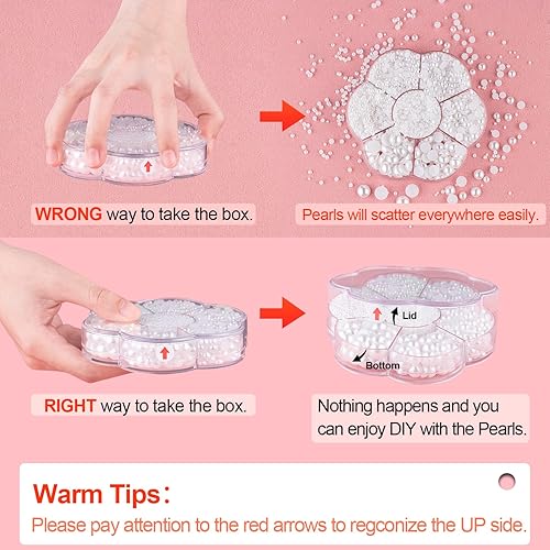Nail Art Flat Back Half Round Pearl Kits 4, 1 Box of 5600 Pcs Flat-Back Beige Pearl with Tweezer and Picker Pencil for Home DIY