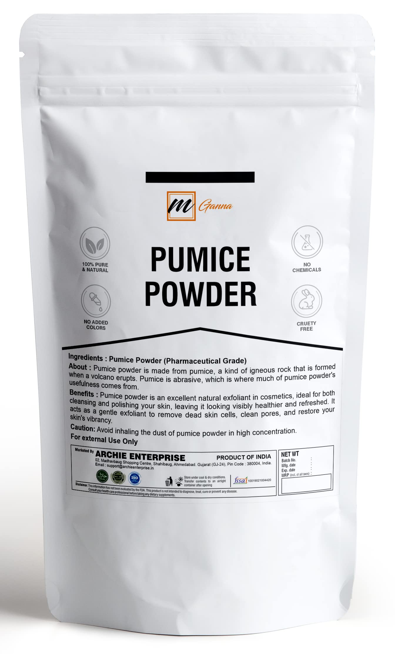 mGanna 100% Natural Pumice Powder for Facial Masks, Skin Exfoliation, Soap Making and other cosmetic formulations 0.5 LBS / 227 