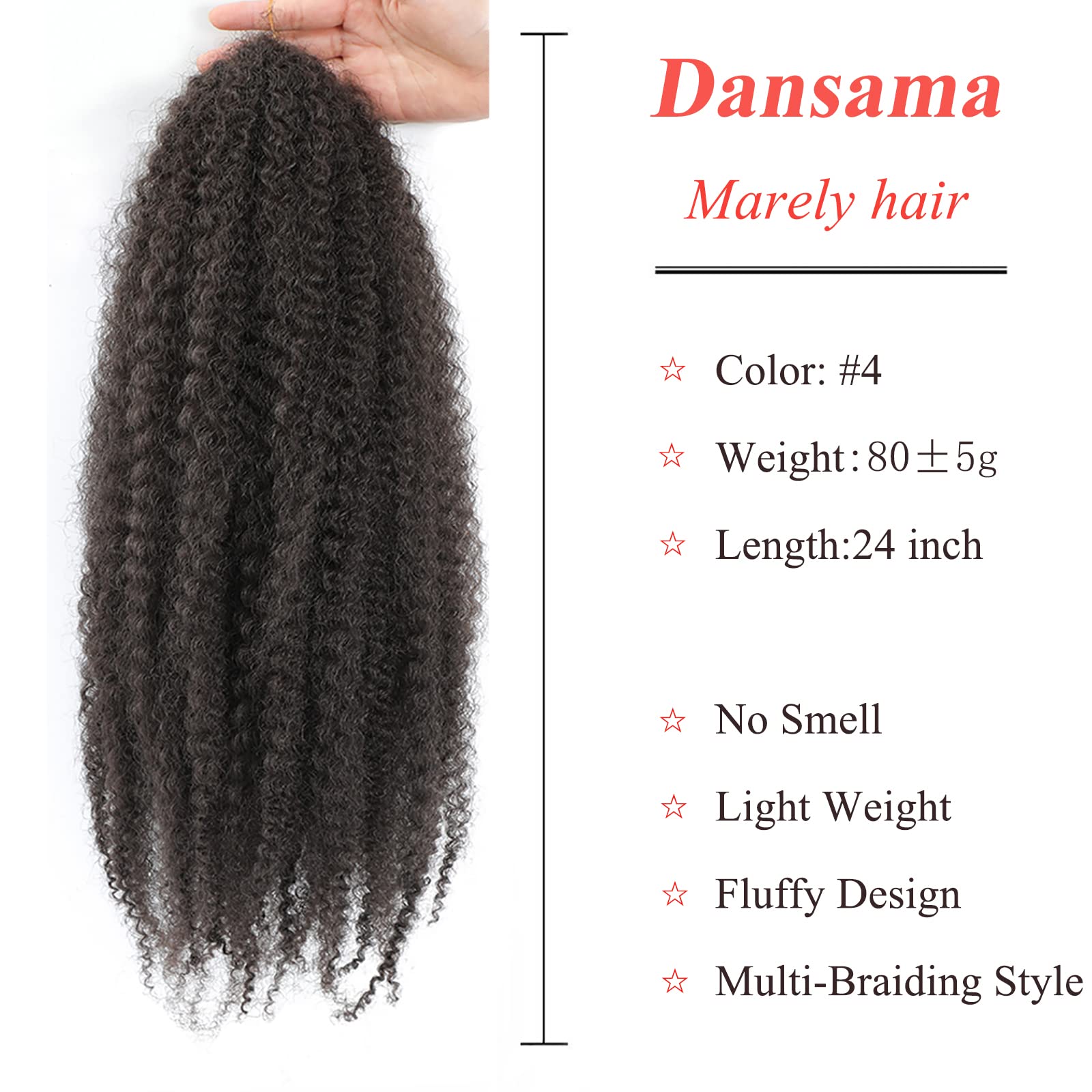 Dansama Marley Hair 24 Inch Marley Twist Double Strand Kinky Twist Braiding Hair Marley Hair For Butterfly Locks Crochet Hair Ex
