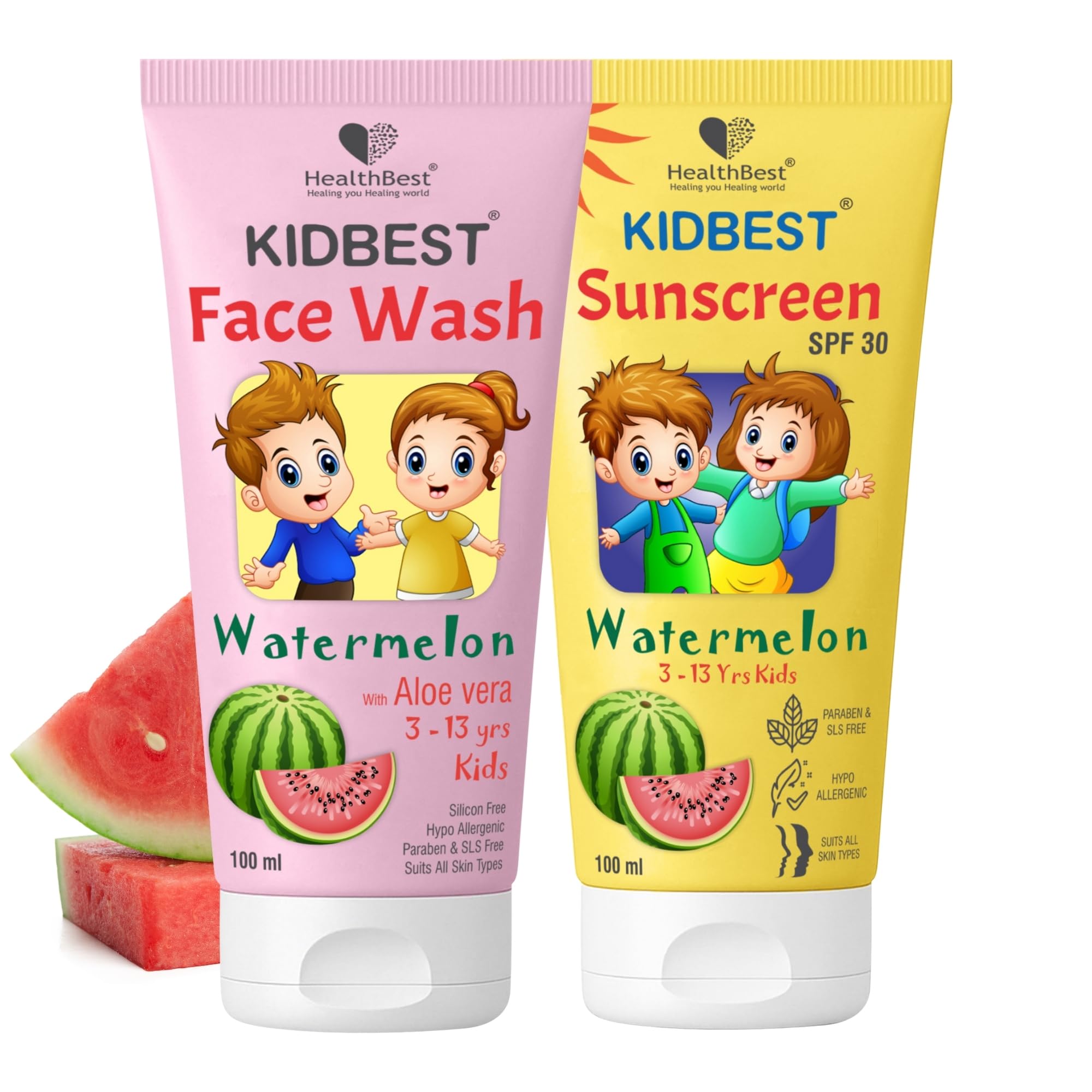 Healthbest Kids Natural Face Wash 100Ml & Sunscreen Spf 30 Pa+++ 100Ml Combo | Hydrates & Refreshes Skin & Uva/Uvb Protection & 
