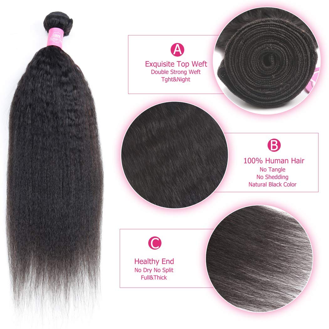 Odir Kinky Straight Bundles With 13X4 Frontal Brazilian Human Hair 26 28 30+20 Inch Unprocessed 9A Yaki Straight Virgin Hair 3 B