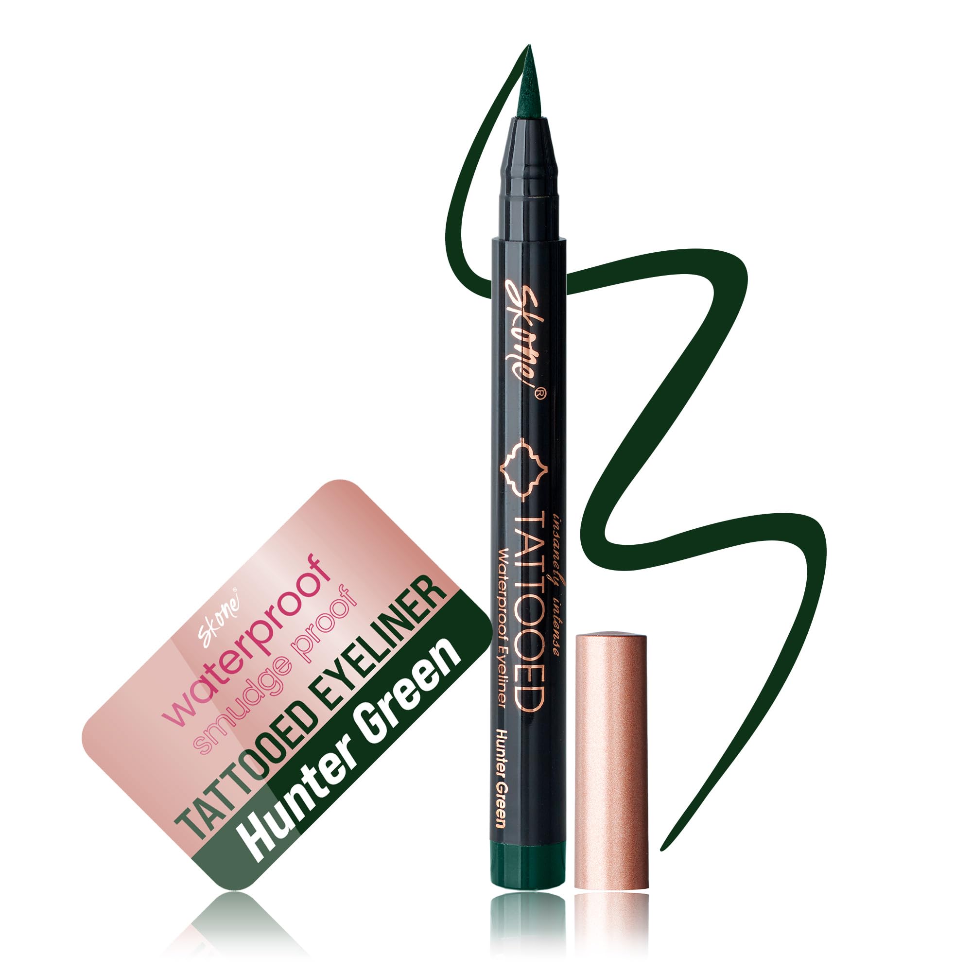 Skone Cosmetics Insanely Intense Tattooed Eyeliner - Smudge Proof, Sweat Proof Liquid Eyeliner Felt Tip Applicator, Pigmented Li