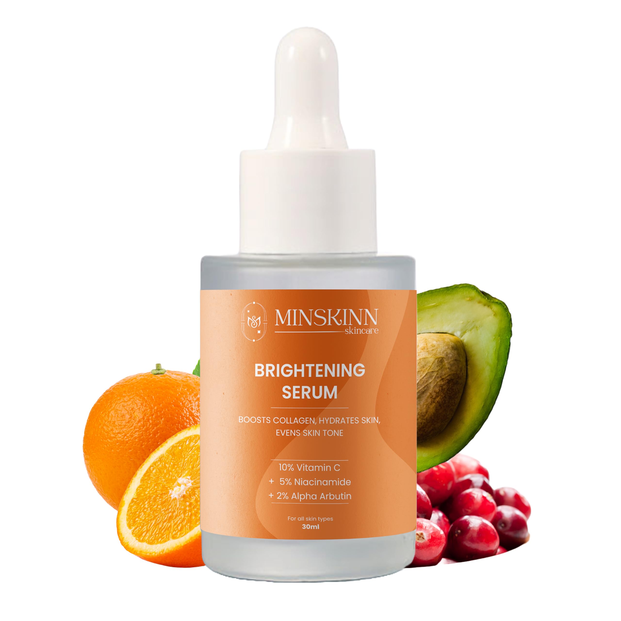 Minskinn Brightening Serum For Face Glow | Vitamin C 10% + Niacinamide 5% + Alpha Arbutin 2% | Dark Spot & Pigmentation Serum Fo