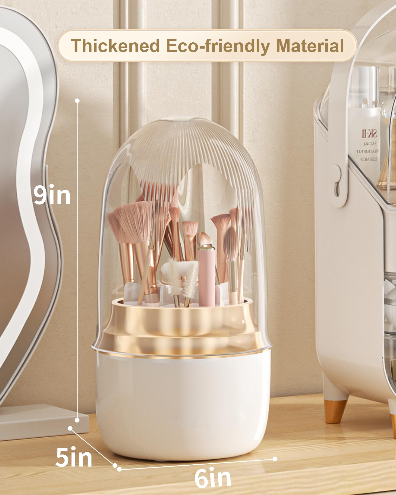 Anylady Makeup Brush Holder for Vanity - 360 Rotating Makeup Brush Organizer (Thicken Upgraded), Toothbrush Holder with Cover, C