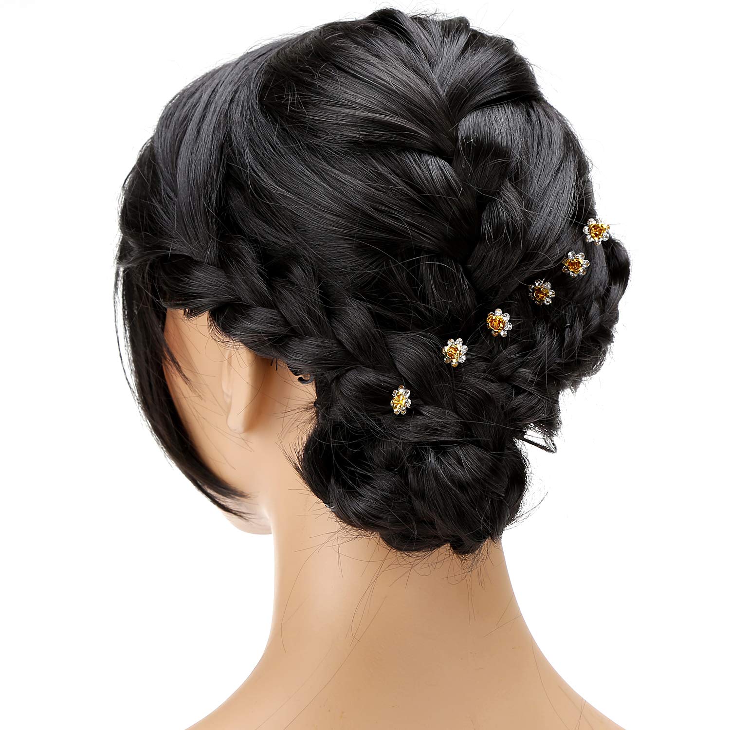 Betiteto 40 Pcs U-Shaped Flower Rhinestone Hair Pins Crystal Hair Accessories For Bridal Wedding Party Girls' Sweet Sixteen (Yel