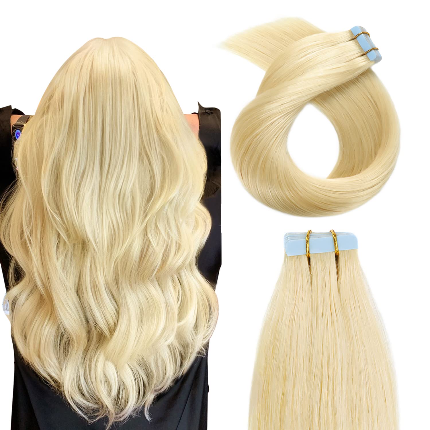 Yilite Tape In Hair Extensions Human Hair 12 Inch #613 20Pcs 40G Silky Seamless Straight Remy Tape In Human Hair Extensions 613