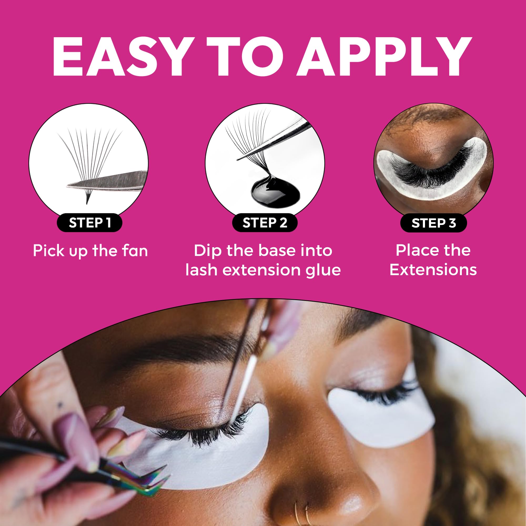 Eyesy Lash 500 Promade Fans - 10D 0.03 Size 15mm Curl D - Mega Volume Premade Lash Fans for Eyelash Extensions Middle Stem Handm