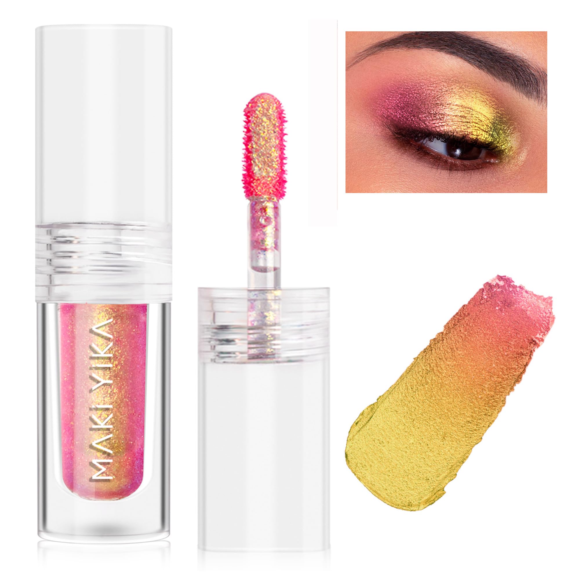 MAKI YIKA Glitter Eyeshadow Gold Liquid Multichrome Eyeshadows Long Lasting, Metallic Chameleon Eye Shadow Smudgeproof Holograph