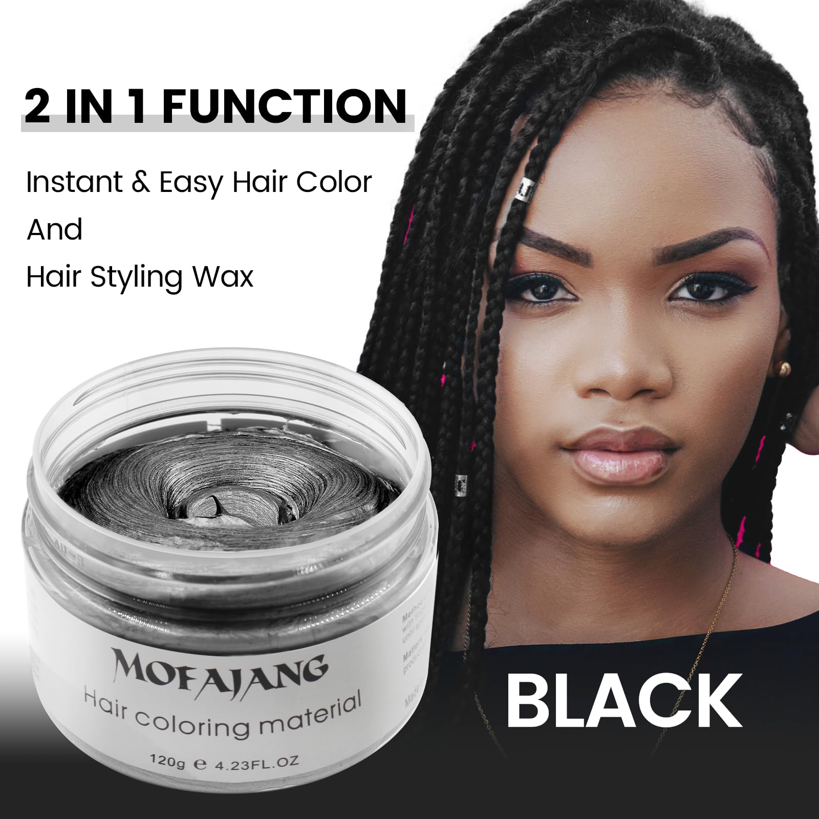 Black Temporary Hair Dye Wax Natural Instant Hair Color Wax Pomades 4.23 oz, Hair Styling Clay for Party, Festival, Halloween, C
