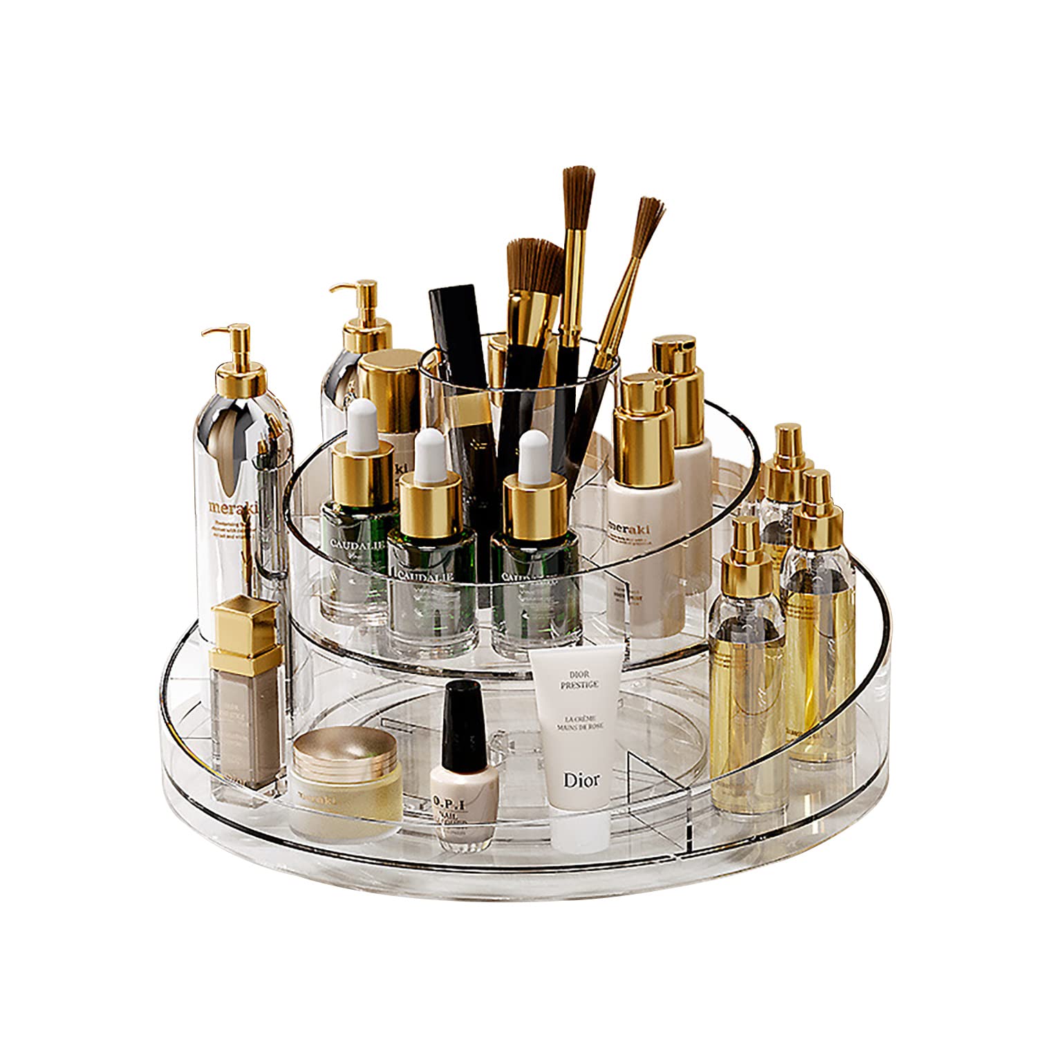 Taiuloo 360 Rotating Makeup Organizer, Lazy Susan Turntable Cosmetics Storage Tray, 2 Layers Round Spinning Holder Organizer Cas