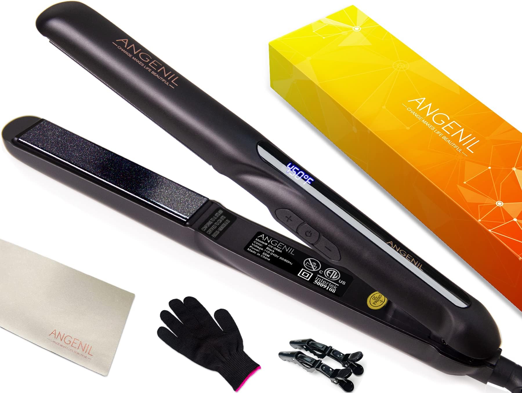 ANGENIL Argan Oil Flat Iron Hair Straightener and Curler 2 in 1, Portable Travel Hair Straightening Curling Iron, Professional F