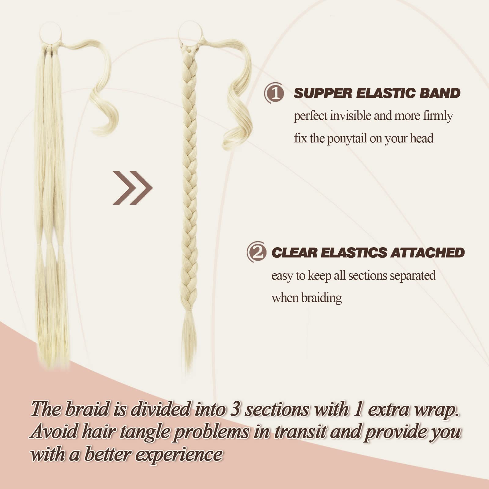 Barsdar 30 Inch Long Braided Ponytail Extension With Hair Tie Straight Wrap Around Hair Extensions Pony Tail Diy Natural Soft Sy