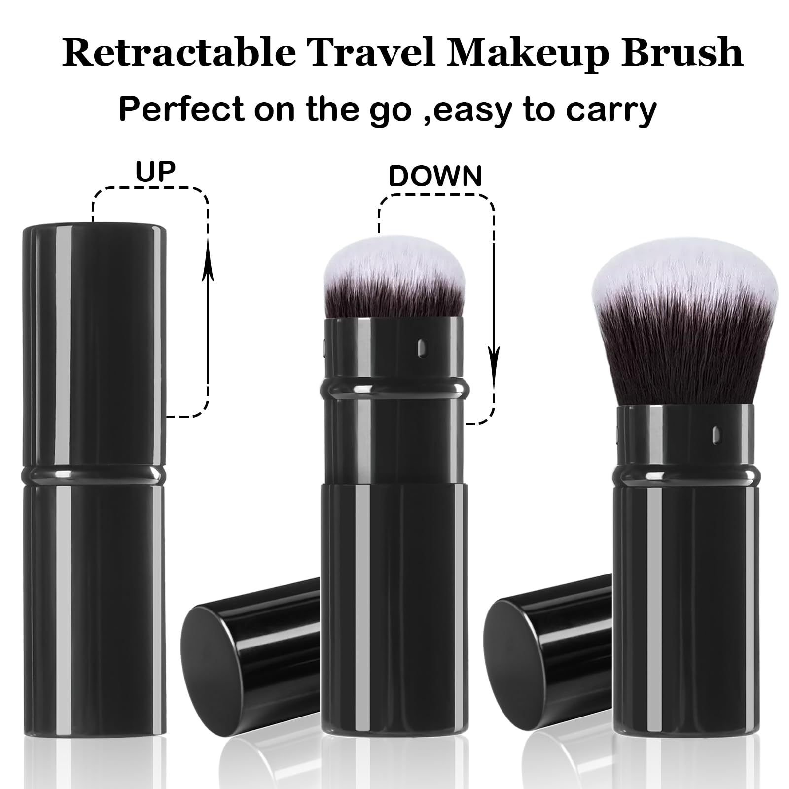Keriloo Makeup Brush 2 Pack, Retractable Travel Kabuki Powder Makeup Brush, Foundation Face Blush Brushes For Blending Liquid, B
