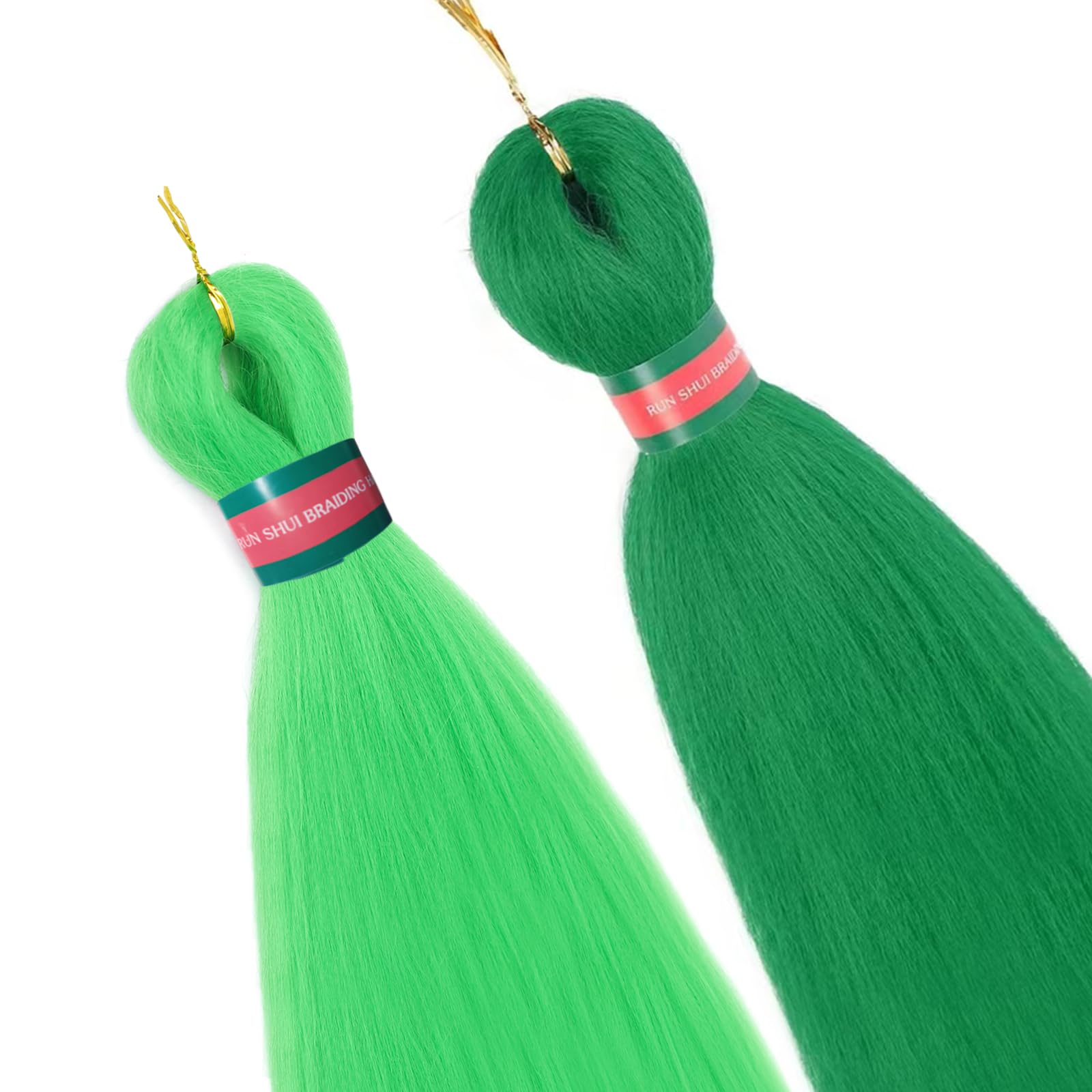 Green+Light Green Pre Stretched Braiding Hair 2 Packs Pre Feathered Braid Hair Extensions 30 Inches Kanekalon Hair Braids