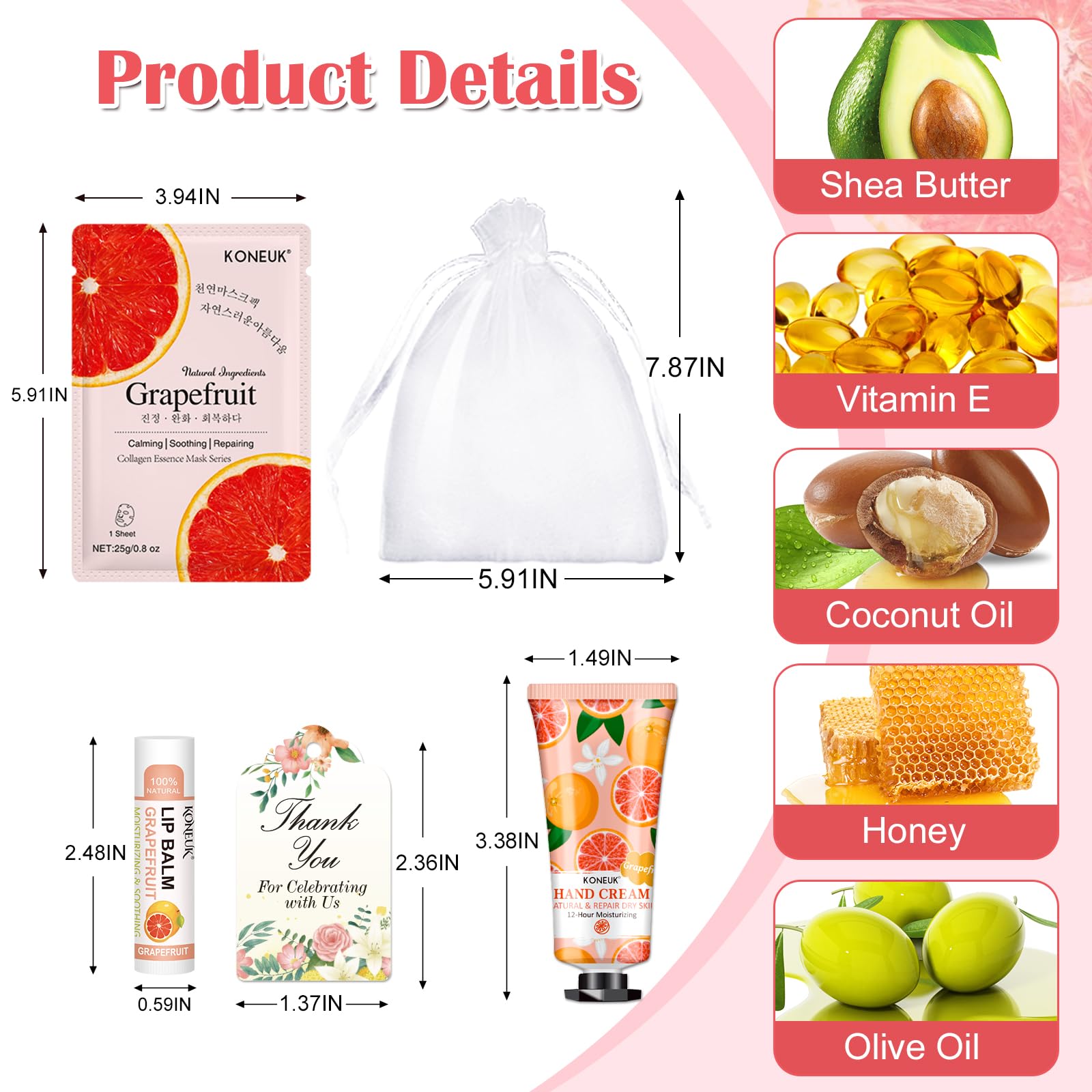 Koneuk 30 Pack Bulk Facial Mask, Bulk Hand Cream And Bulk Lip Balm Sets, Valentines Day Gifts For Her, Bridal Shower Favors And