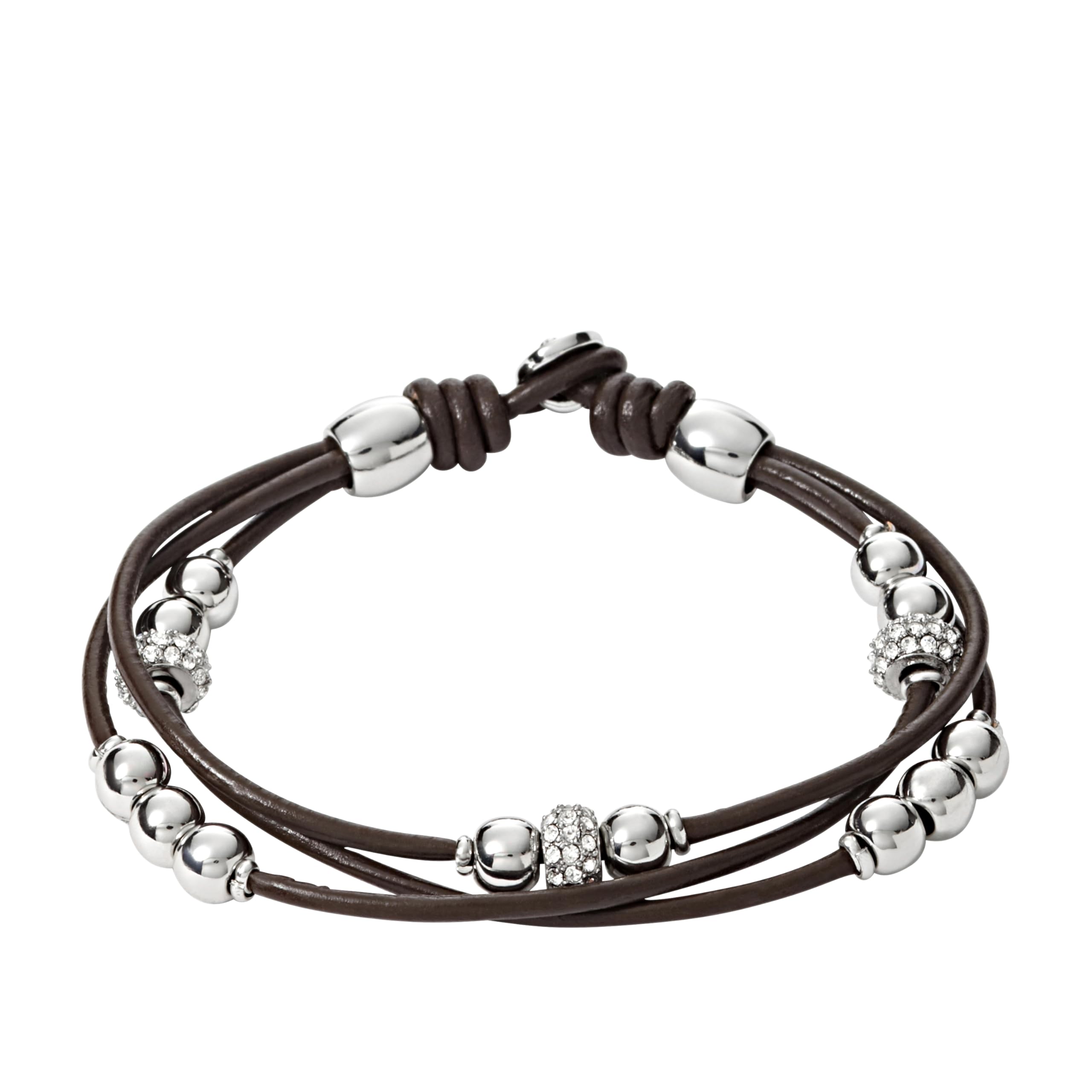 Fossil Womens Leather Bracelet, Color: Silver/Brown (Model: JA6068040)