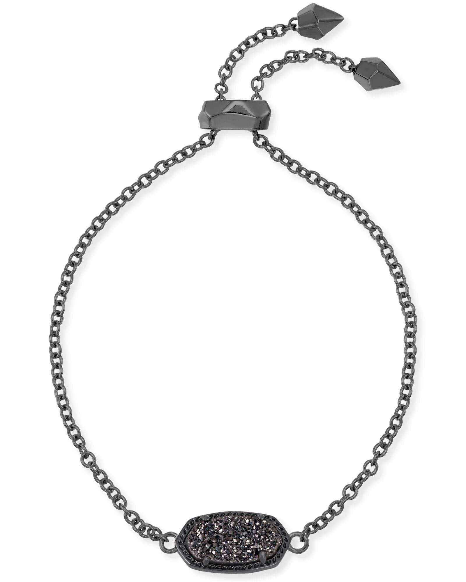 Kendra Scott Elaina Adjustable Chain Bracelet for Women, Fashion Jewelry, Gunmetal Plated, Black Drusy