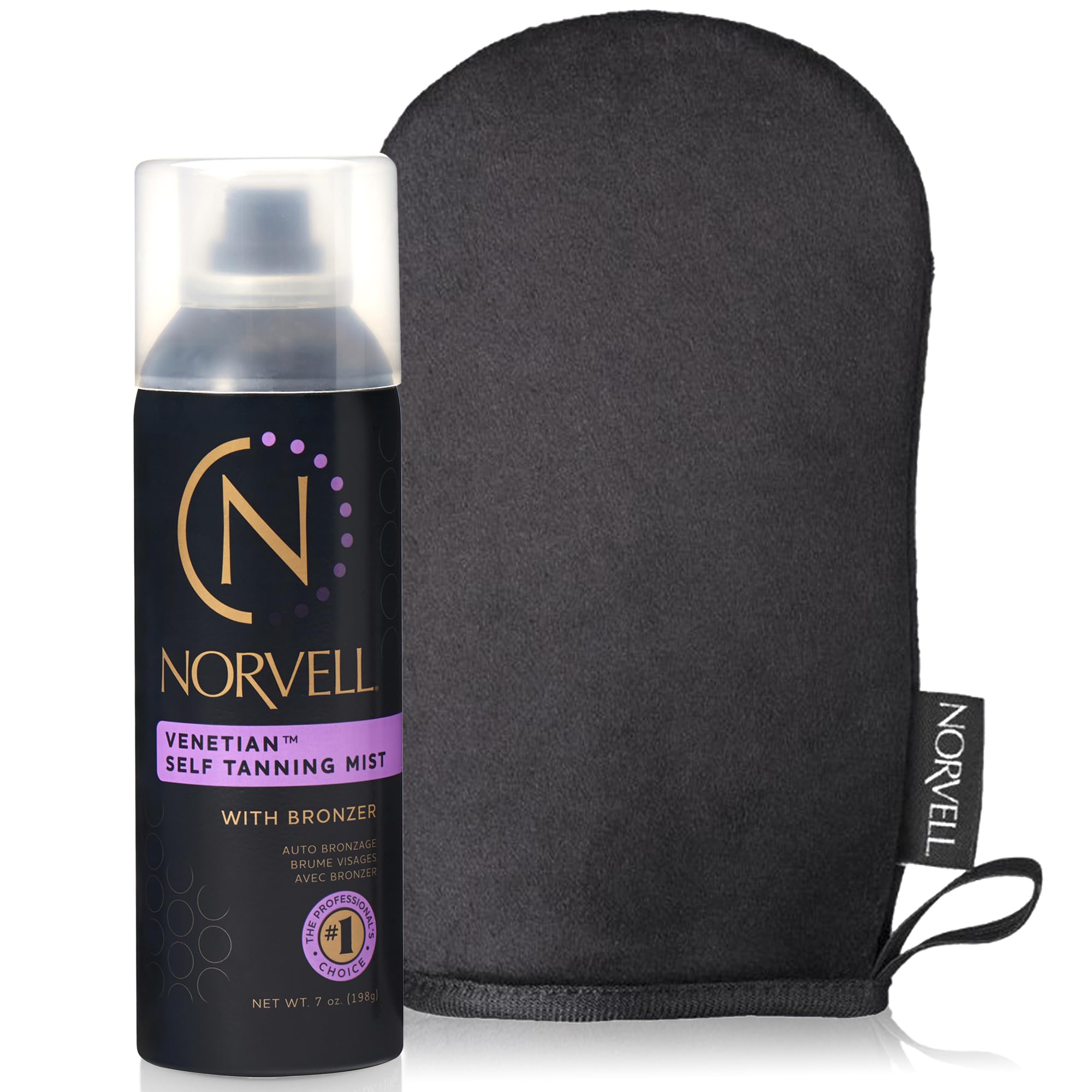 Norvell Venetian Sunless Tanning Bundle: Self Tanner Spray Solution Mist With Bronzer For Instant Sun Kissed Glow, 7 Fl. Oz. And