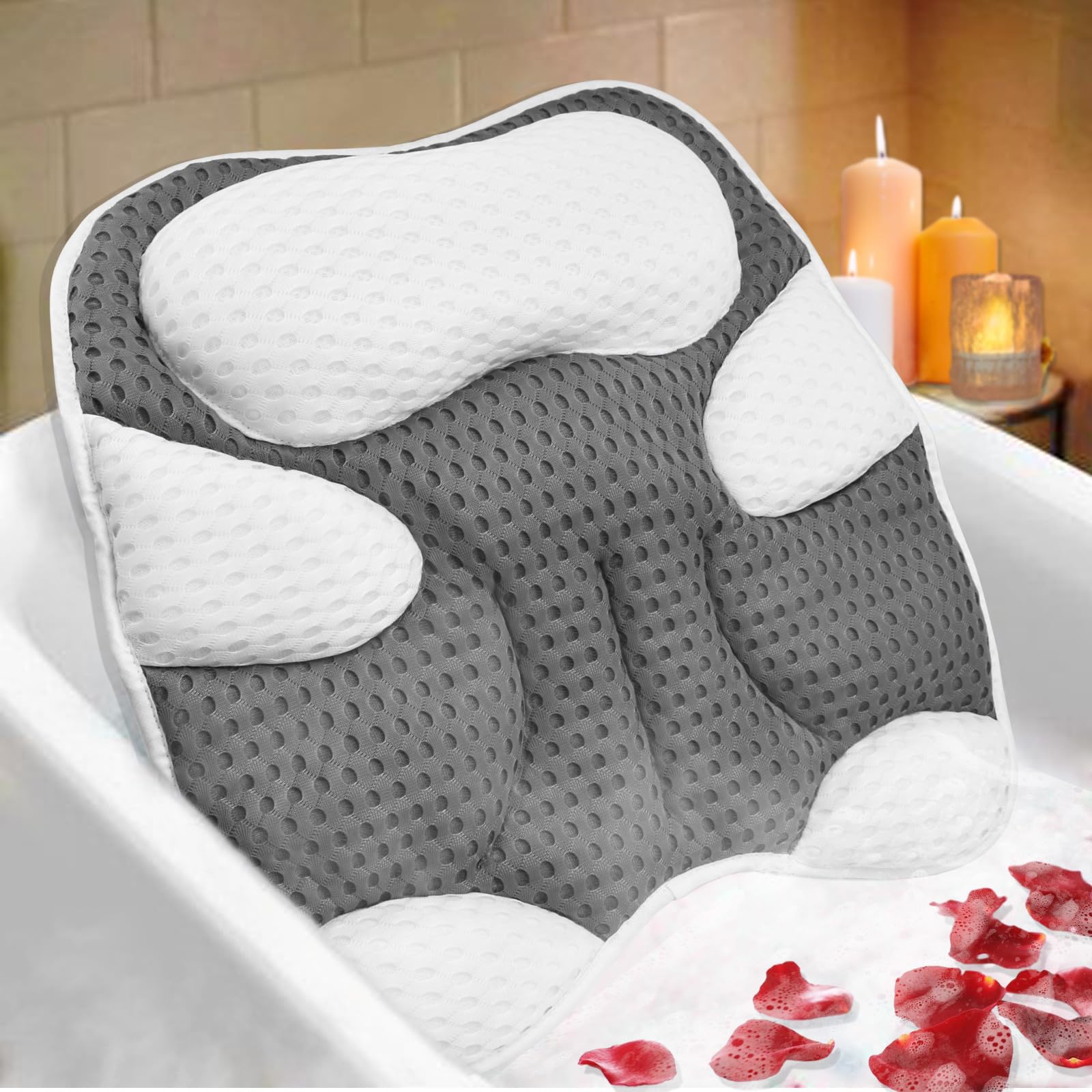 Zyidbng Bath Pillow For Tub Luxury Bathtub Pillow For Head And Neck Support Ergonomic Cat Shape Design 4D Air-Mesh Bath Tub Pill