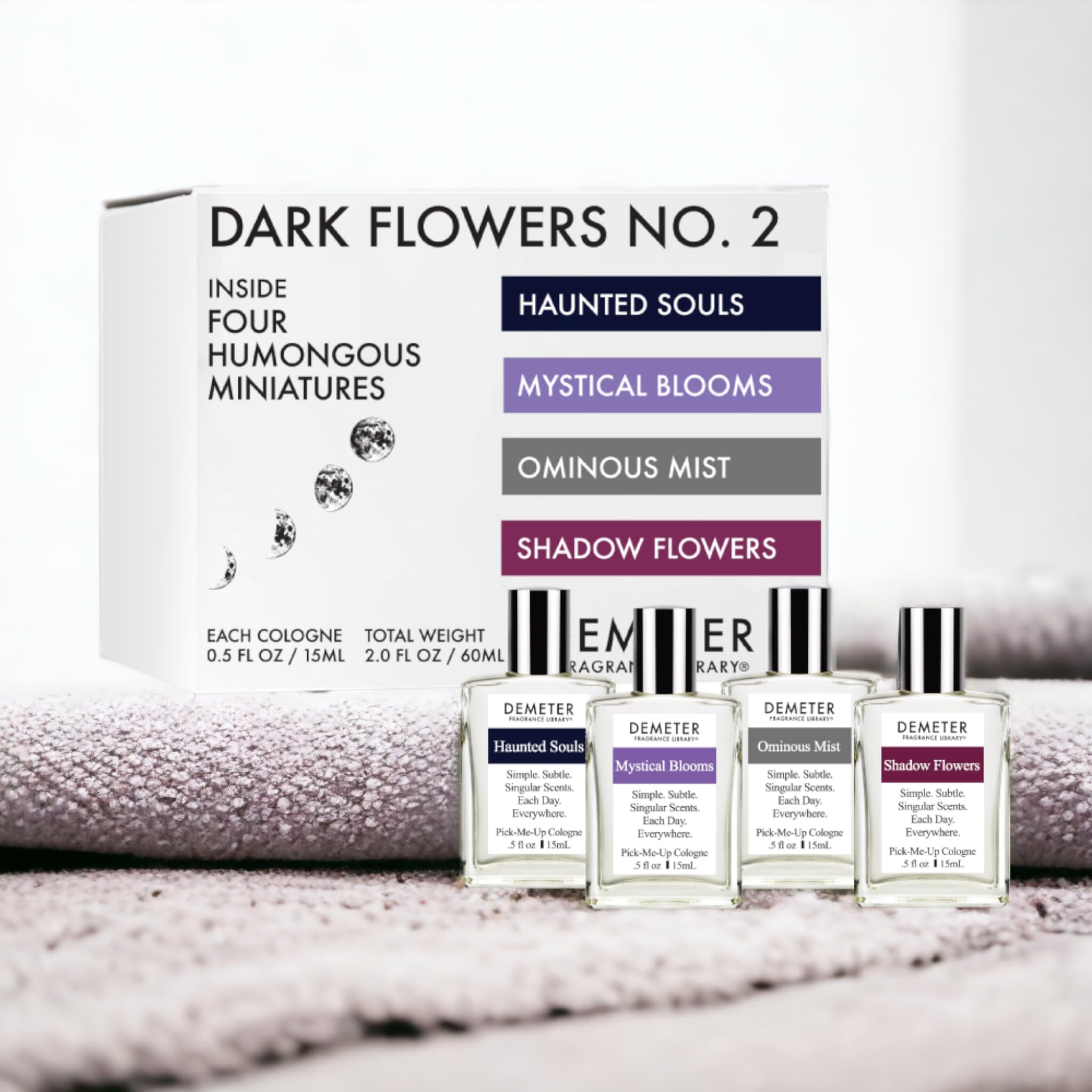 Demeter Dark Flowers No. 2 Humongous Miniature Set Of 4 Colognes, Haunted Souls - Mystical Blooms - Shadow Flowers - Ominous Mis