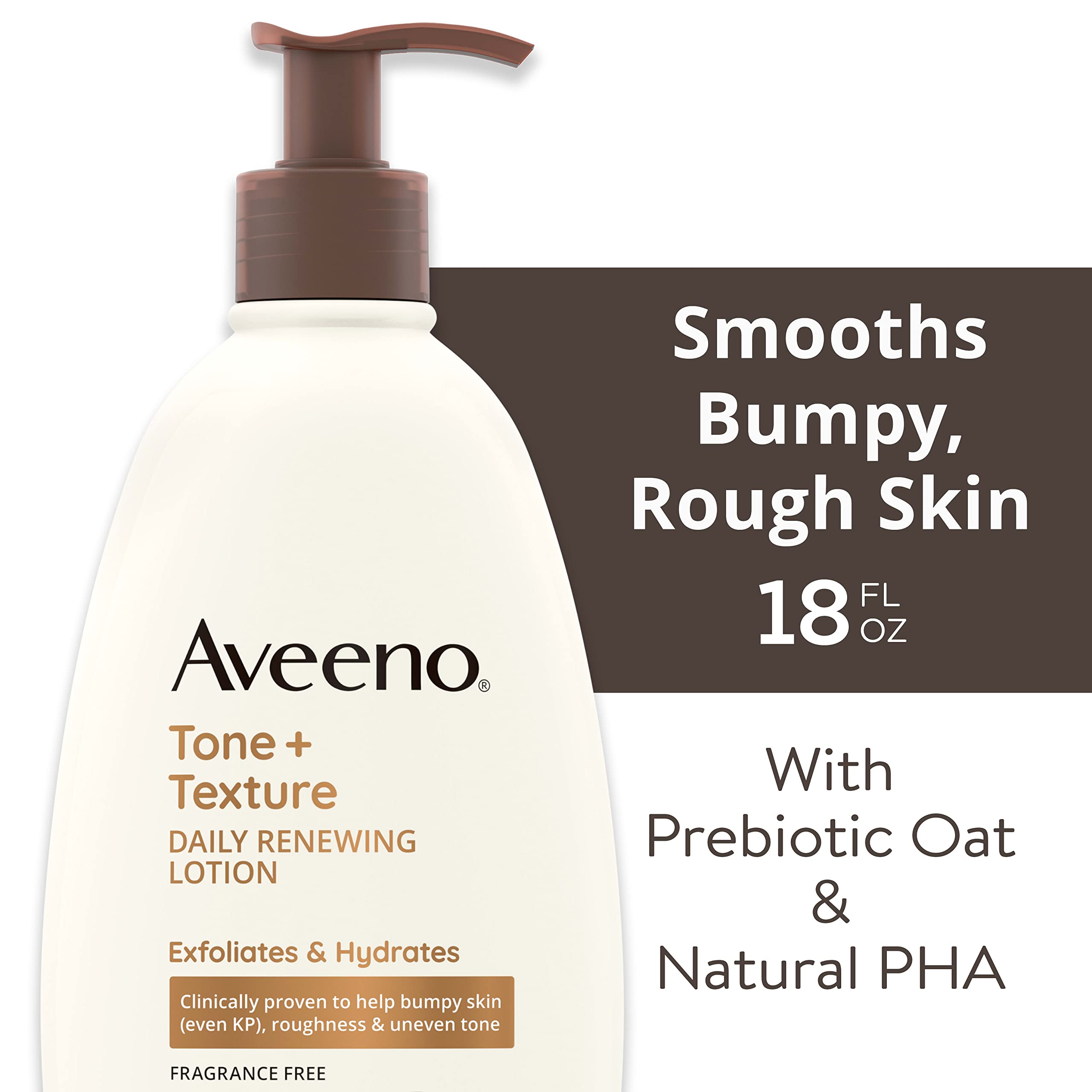 Aveeno Tone + Texture Daily Renewing Lotion With Prebiotic Oat, Gentle Lotion Exfoliates & Hydrates Sensitive Skin, Clinically P