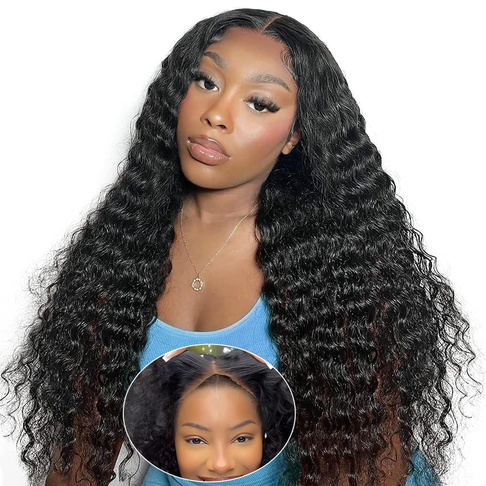 Jenniferita Wear and Go Glueless Wig 24 Inch Deep Wave Human Hair Wigs 200% Density HD Lace Front Wigs Human Hair Seconds Wear C