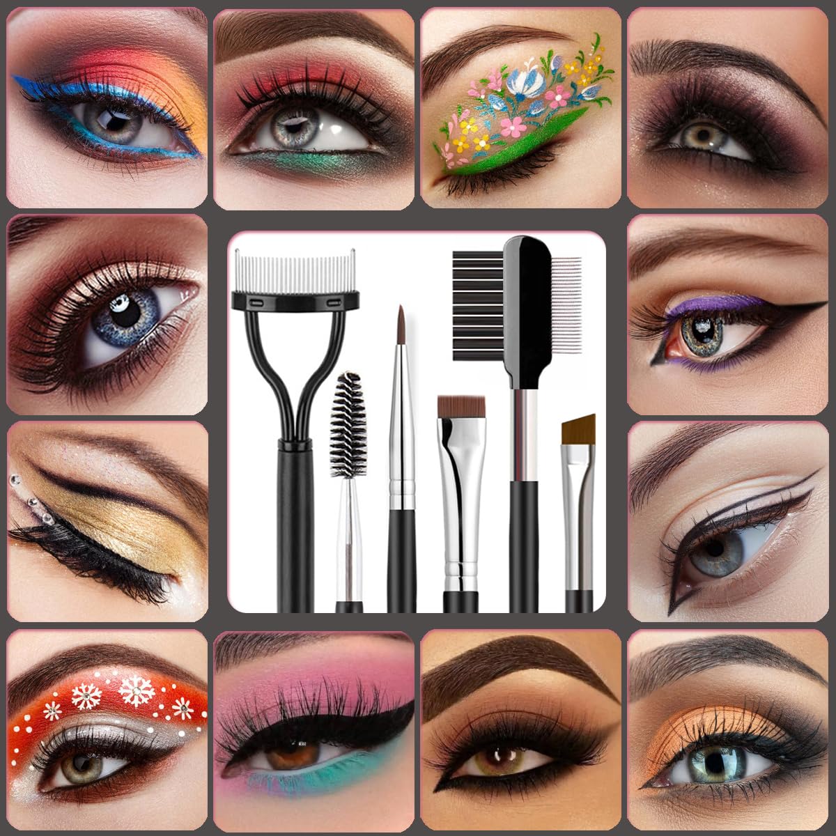 KINGMAS 5pcs Eye Makeup Tools Set - Eyebrow Brush, Eyeliner Brush, Lash Separator, Comb, Spoolie - Plastic, A Variant, Model E-JM7719