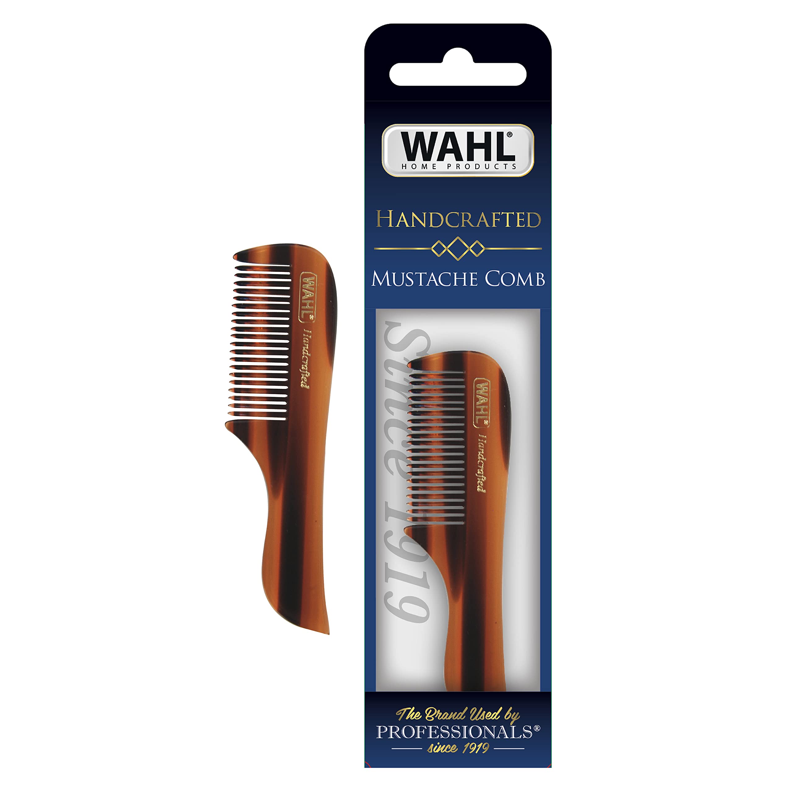 Wahl Small Mustache Comb for Men's Grooming - Handcrafted & Hand Cut with Cellulose Acetate - Smooth, Rounded Tapered Teeth - Mo