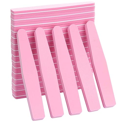 20Pcs Nail Buffers Block Files Sponge Washable Double Sided 100180 Sanding Buffing File for Acrylic Nails, (Pink)