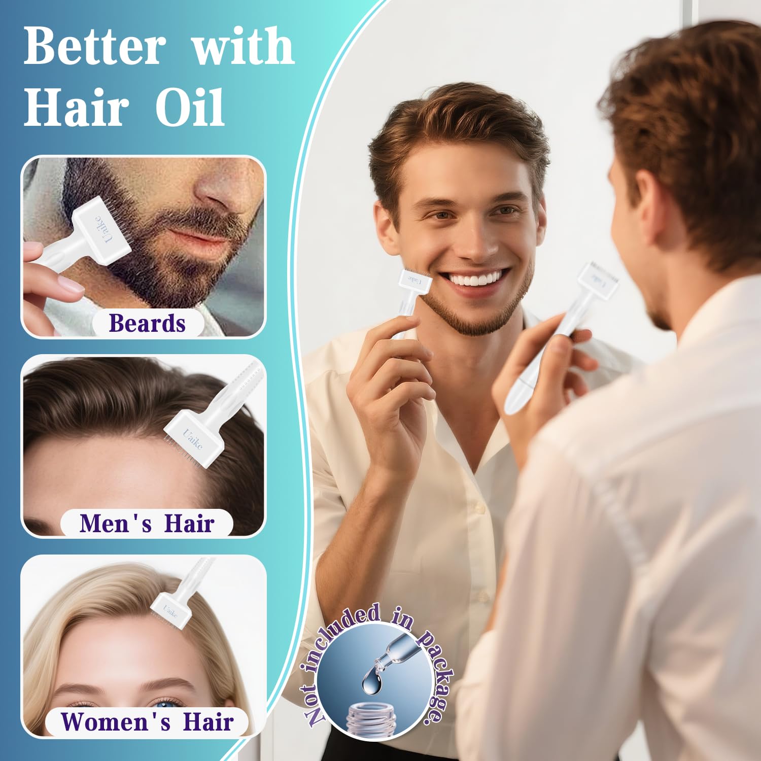 Uaike Microneedling Derma Stamp for Hair, Beard, Scalp & Face, Home Use Microneedle Roller Dermastamp for Women and Men