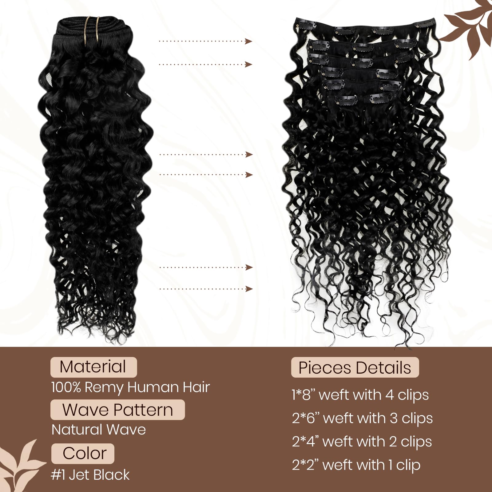 Hetto Curly Clip in Human Hair Extensions #1 Jet Black Curly Clip in Extensions Human Hair Natural Wavy Clip in Hair Extensions