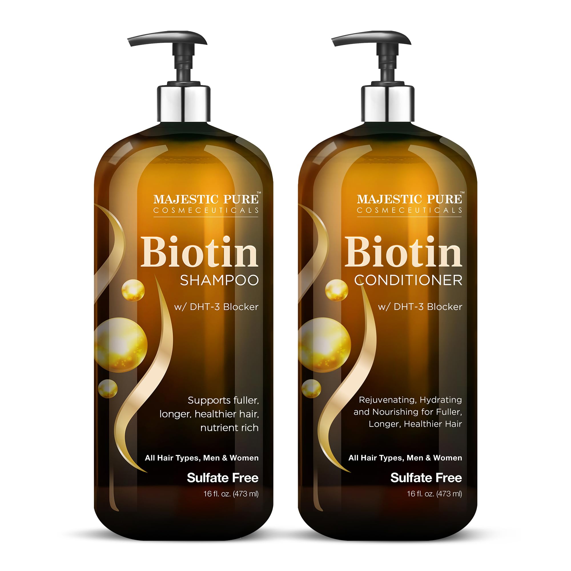 MAJESTIC PURE Biotin Shampoo and Conditioner Set with DHT Blocker Complex - Hydrating, Nourishing & Supporting Healthy Hair, Sul