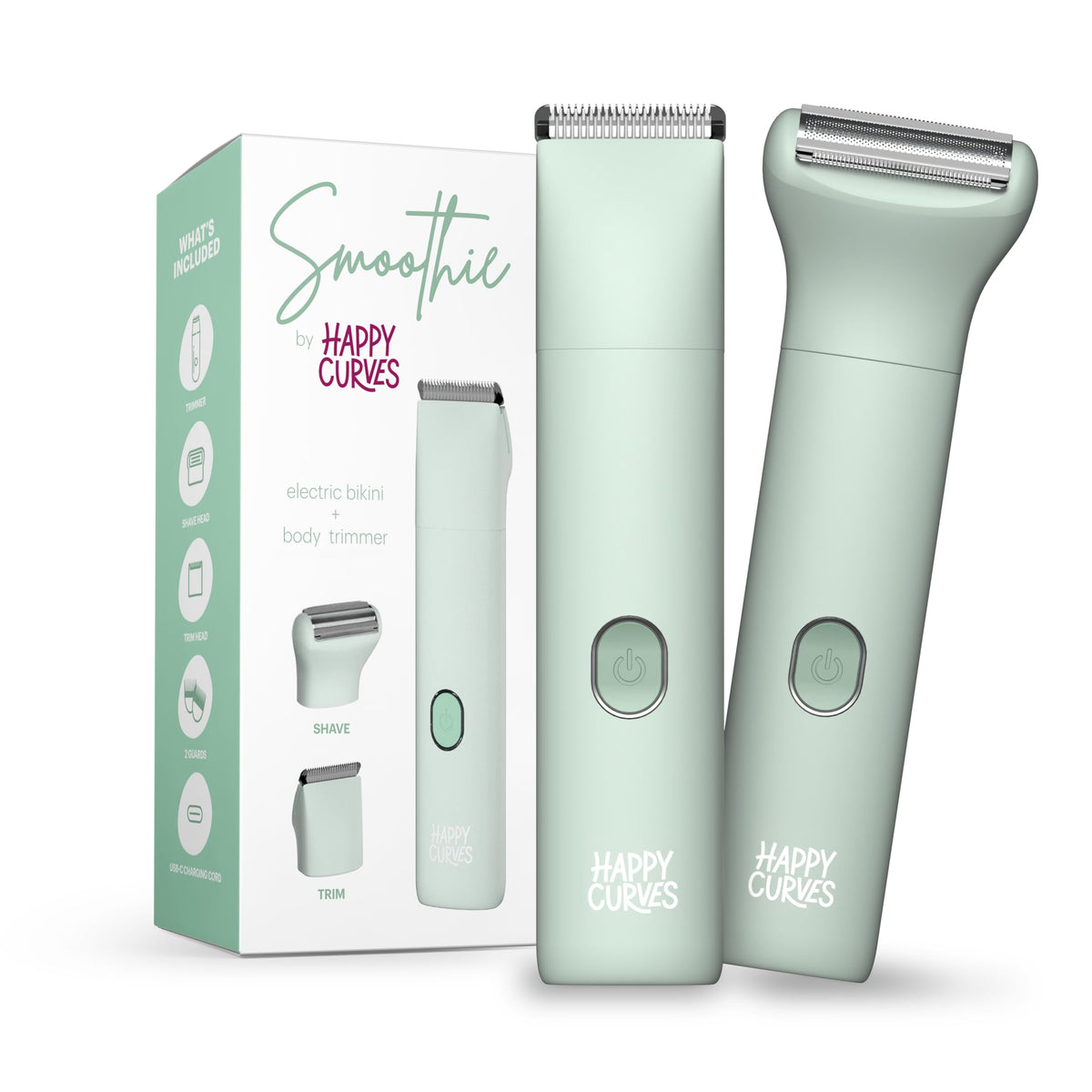 Happy Curves Smoothie Bikini Trimmer - Electric Razor For Women, Waterproof Hair Trimmer With Adjustable Guards, Personal Shaver