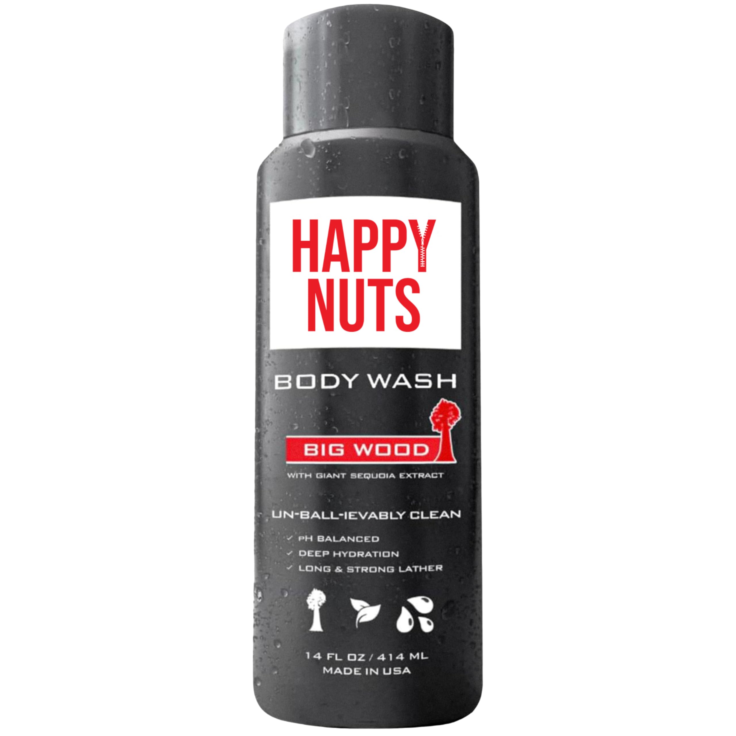 Happy Nuts Big Wood Body And Nut Wash - Moisturizing Men'S Shower Gel, Natural Bodywash With Deep Cleanse For Sensitive Skin - M