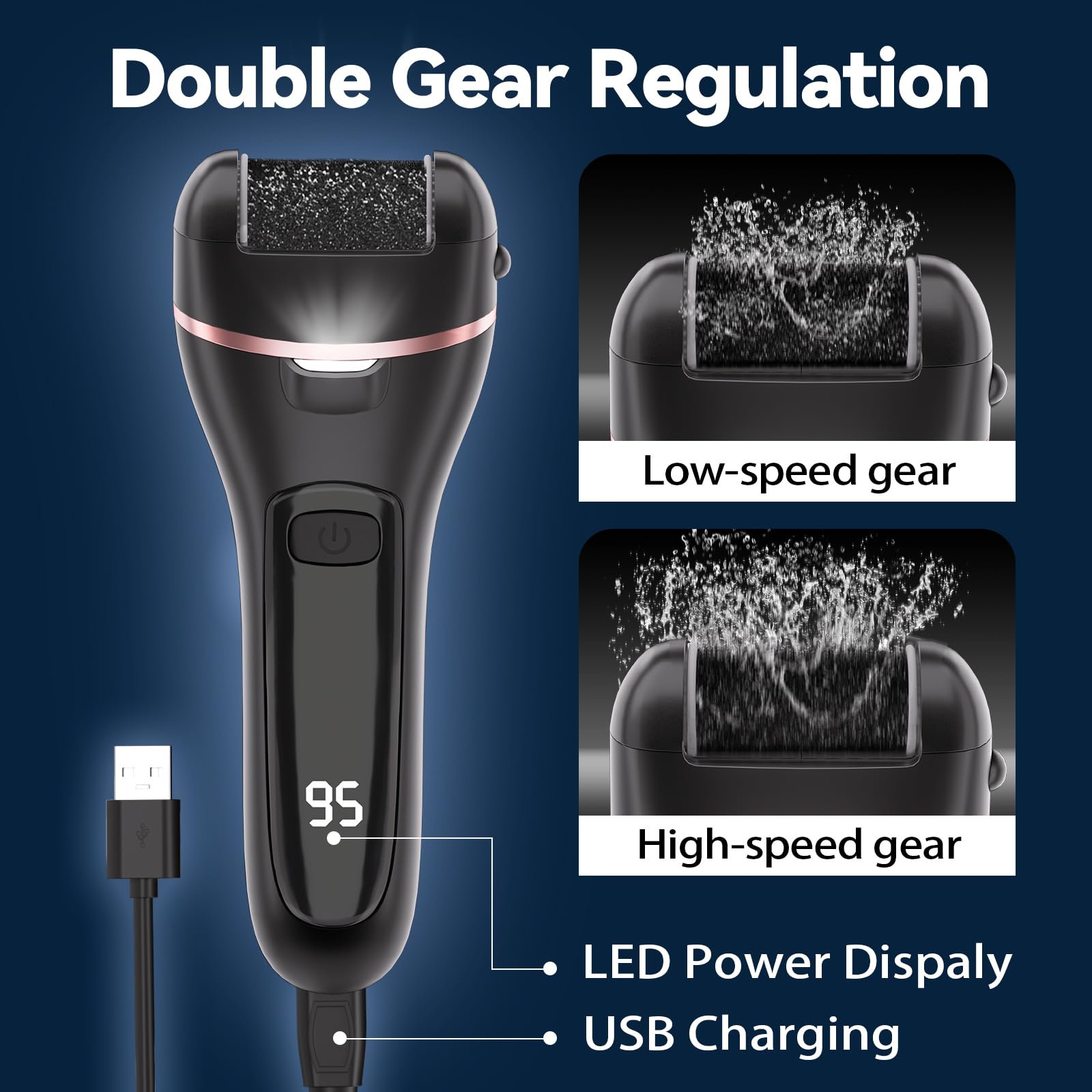Wea&Hea Electric Callus Remover Kit - 3 Roller Heads, 2 Speed, Waterproof, Black, Model MJQ-3-17, 1 Count