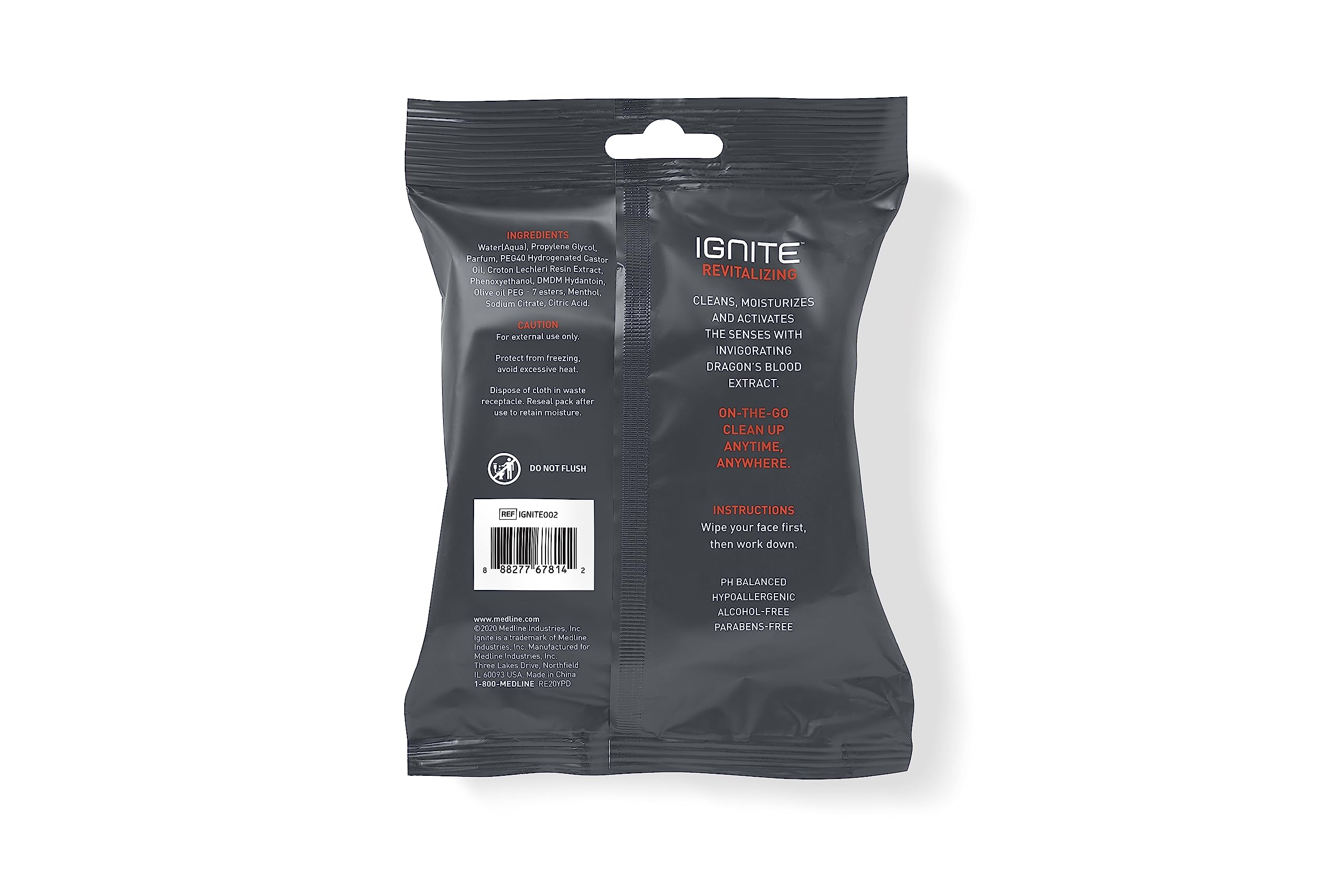 Medline Ignite Mens Body Wet Wipes, Extra Thick 8 '' X 8 '' Shower Wipes, Revitalizing Scent, 10 Count (Pack Of 3)