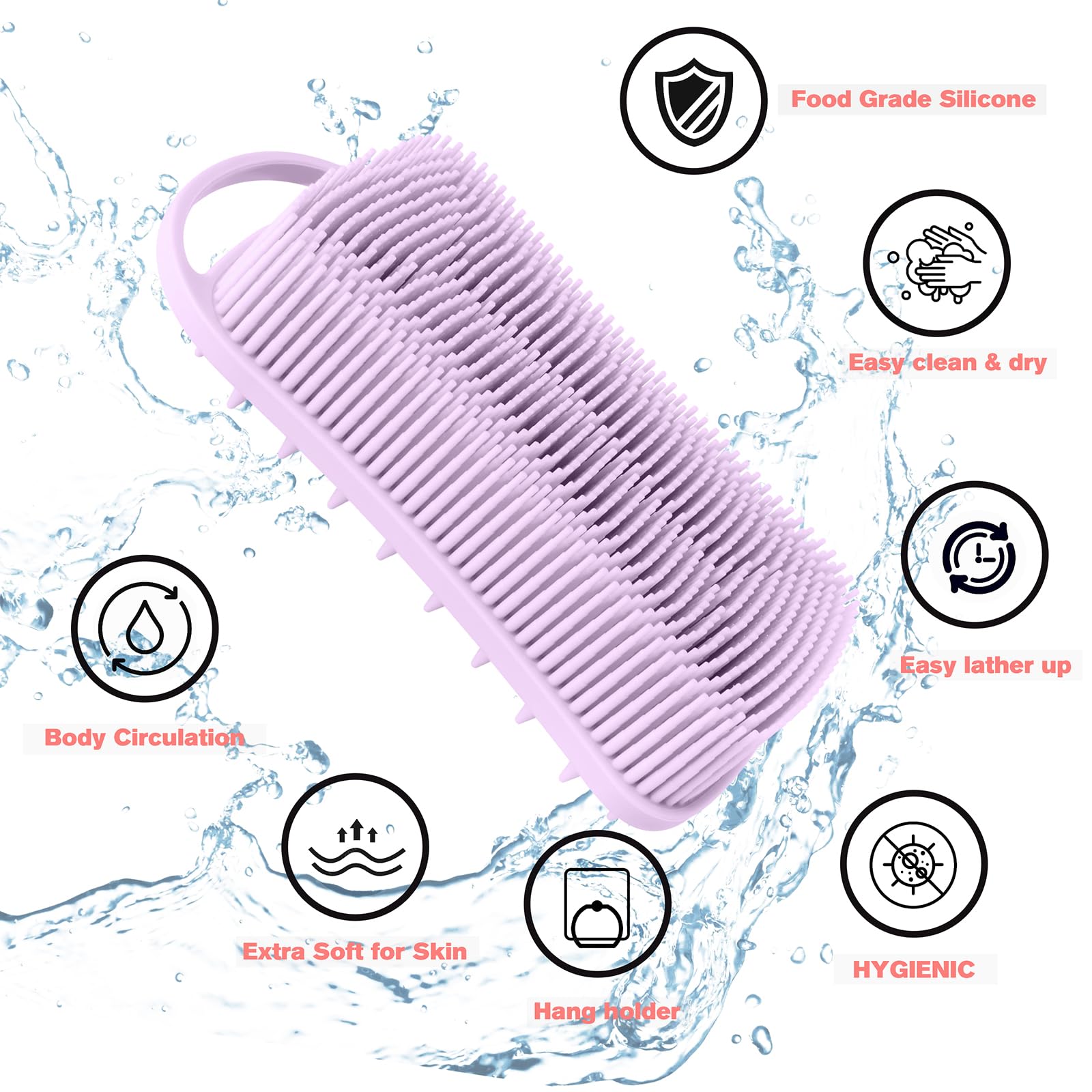 Yealife Silicone Body Scrubber, 2 In 1 Body Brush Hair Scalp Brush For Shower And Bath, Easy Clean, Lathers Well, Stimulating Bl