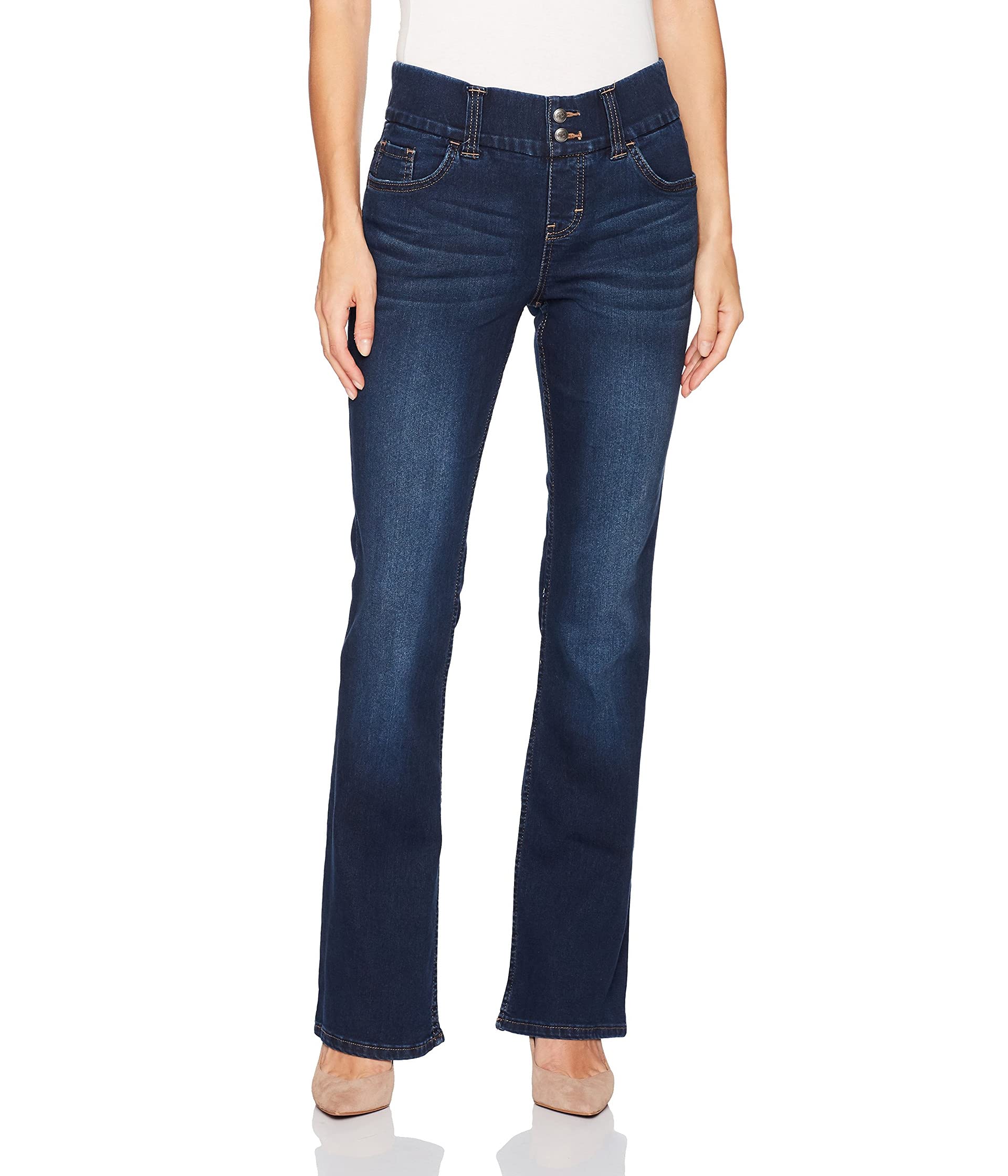 Riders by Lee Indigo womens Pull on Waist Smoother Bootcut Jeans, Dark Wash, 10 Petite US