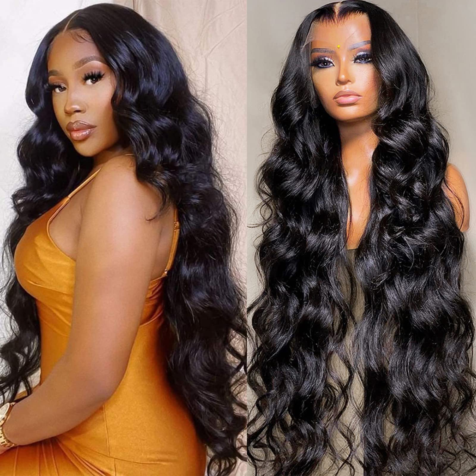 Lemoda 13x6 Full Lace Frontal Wig 180 Density Body Wave Lace Front Wigs Human Hair Transparent Lace Pre Plucked 12A Brazilian Vi